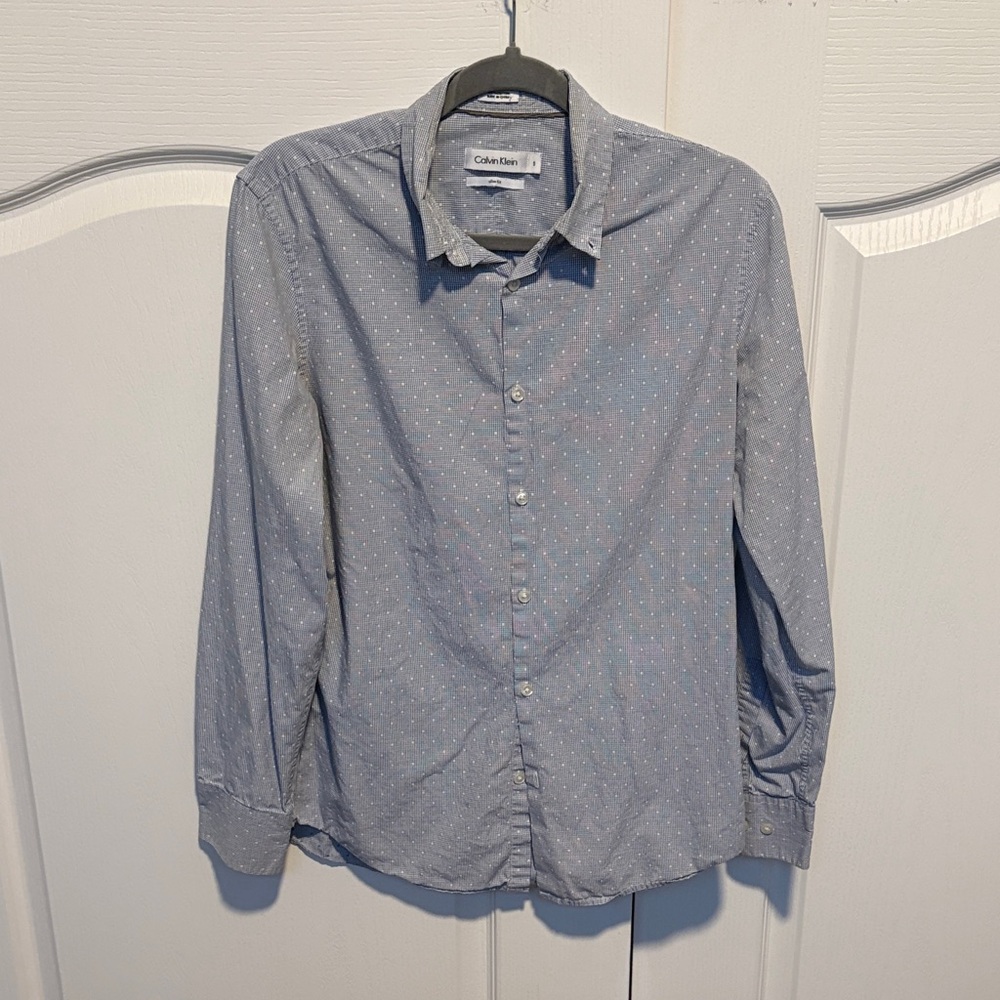 Calvin Klein Light Blue Micro Dot Long-Sleeve Button-Down Shirt